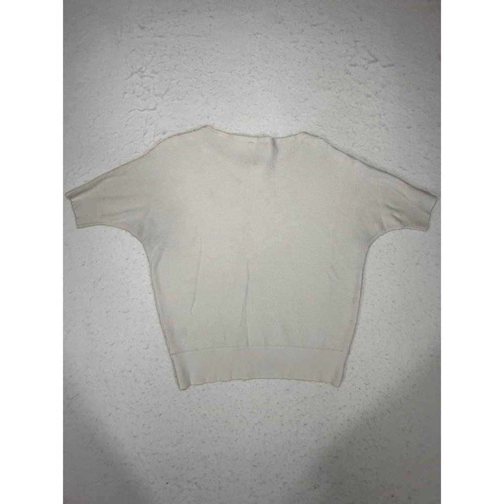 Vila Milano Womens Cream Ribbed Knit Short Sleeve Sweater Scoop Neck Top Size M - Picture 2 of 3